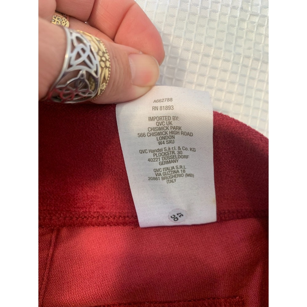 (G-218) Denim & Co Stretch Velvet Pull-On Pants Cranberry Petite Large NWT QVC - Picture 8 of 10